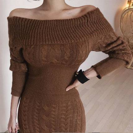 ニットワンピース ひざ下丈 長袖 オフショルダー ケーブルニット ウエストマーク レディース 大人 おしゃれ 可愛い 代 春夏 D0の通販はau Pay マーケット おひさまブランケット
