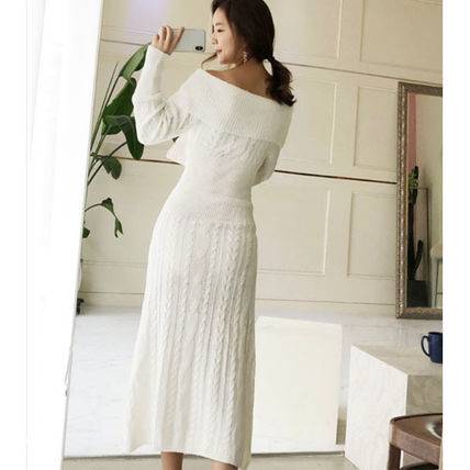 ニットワンピース ひざ下丈 長袖 オフショルダー ケーブルニット ウエストマーク レディース 大人 おしゃれ 可愛い 代 春夏 D0の通販はau Pay マーケット おひさまブランケット