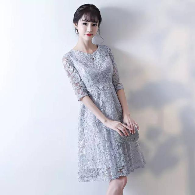 パーティドレス ワンピース 総レース ショート丈 ひざ丈 袖あり 五分袖 代 結婚式 ブライズメイド 春夏 シルバーグレー ブルー ピンク の通販はau Pay マーケット おひさまブランケット