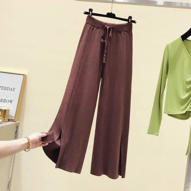 センターステッチ スリット入り フレアニットパンツ ワイドロングパンツ ワイドパンツ ストレートパンツ ロング丈 無地 ブラウン の通販はau Pay マーケット おひさまブランケット