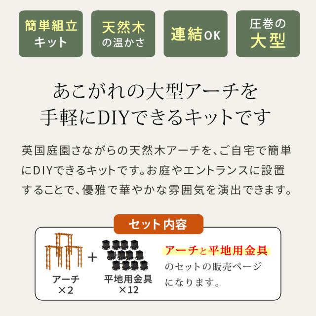 天然木製フレックスパーゴラアーチ190 3台組 平地金具セット FLPG-R1900HB-3PSET_2