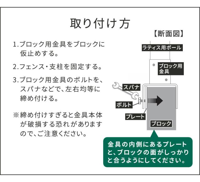 ラティス・フェンス支柱固定金具ブロック用12cm（10個） S-BB7212-10P