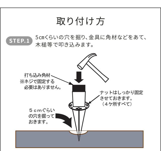 土中用支柱固定金具 調整付き（4個） S-UBN72-4P_4