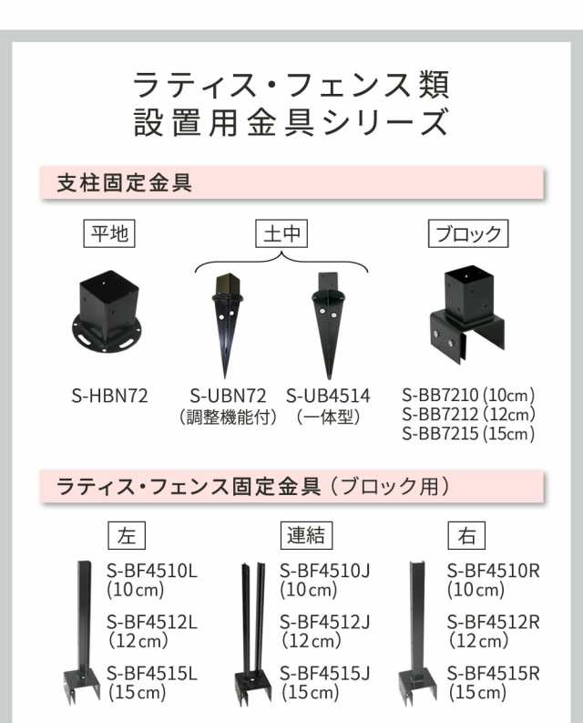 ラティス・フェンス支柱固定金具ブロック用10cm 4個  S-BB7210-4Pの通販は