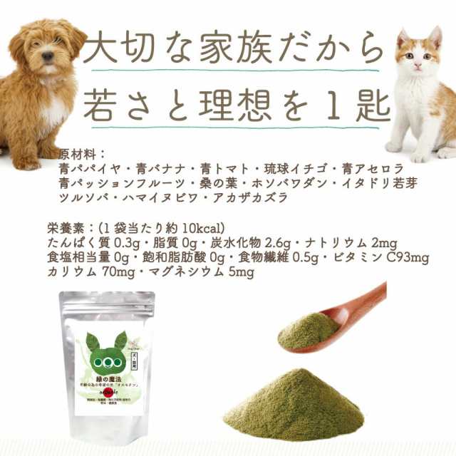 犬 猫用 年齢 体型 若さに 無添加 サプリメント 緑の魔法 送料無料 の通販はau Pay マーケット 犬のご飯とケーキのドッグダイナー