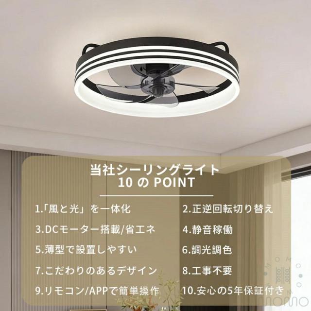 シーリングファンライト 北欧 おしゃれ DCモーター LED 調光調色 薄型 静音 軽量 省エネ ファン付き照明 シーリングライト 6〜10畳対応_1