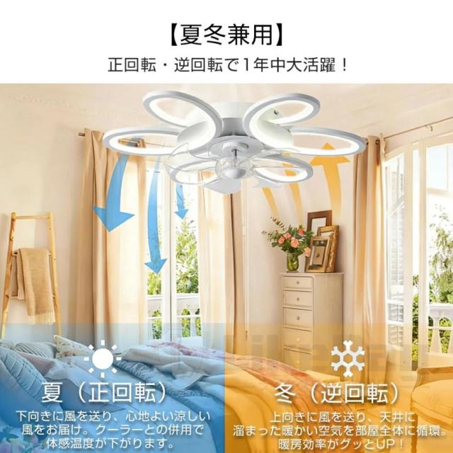 シーリングファンライト DCモーター LED シーリングライト 花型 薄型 北欧 おしゃれ 正逆回転 リモコン付き アプリ操作対応 6〜12畳対応 省エネ 天井照明_7