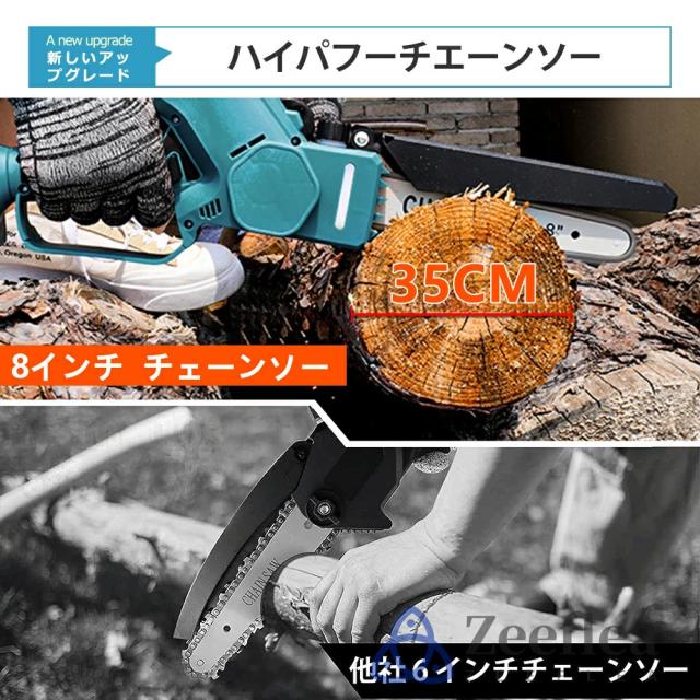 チェーンソー 充電式 ブラシモーター採用 ハンディ チェーンソー 8インチ 電動チェーンソー 有効切断長350mmミニチェーンソー 電動ノコギリ 電動のこぎり 自動給油 LEDバッテリー残量表示 軽量 ポータブル 給油可能 強力 家庭用 女性_5