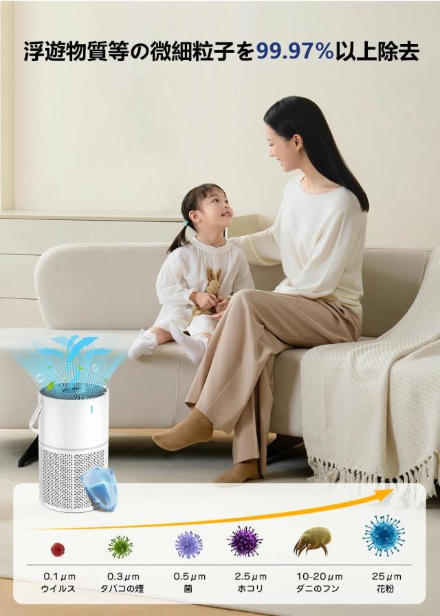 空気清浄機 花粉 小型 コンパクト HEPAフィルター プラズマ脱臭強化 ウィルス 除菌 省エネ 卓上 静音 30畳 花粉症 PM2.5/ホコリ/集じん/タバコ/ペット/ニオイ/ 消臭 風量設定 活性炭フィルター 空気清浄器_3