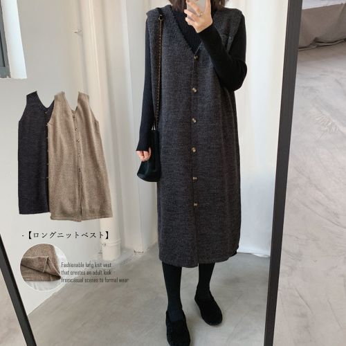 即納 レディース トップス ニットベスト カーディガン ワンピース Vネック ノースリーブ ロング丈 大人 可愛い シンプル ゆったり おの通販はau Pay マーケット Redlas