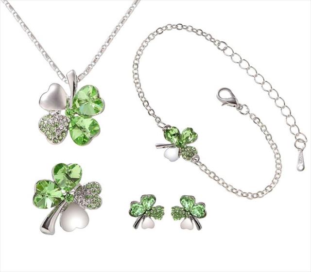 クローバー 四葉 クリスタルネックレス クリスタル 四葉クローバー ネックレス＆ブレスレット＆ピアス