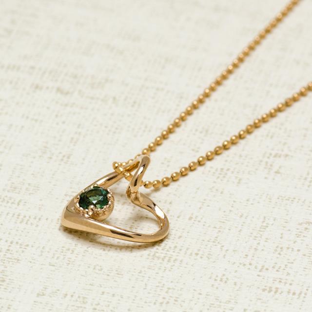 ペンダントトップ レディース K18 ゴールド グリーントルマリン 「molla」 オープンハート 18K 18金 GOLD 10月誕生石の通販は