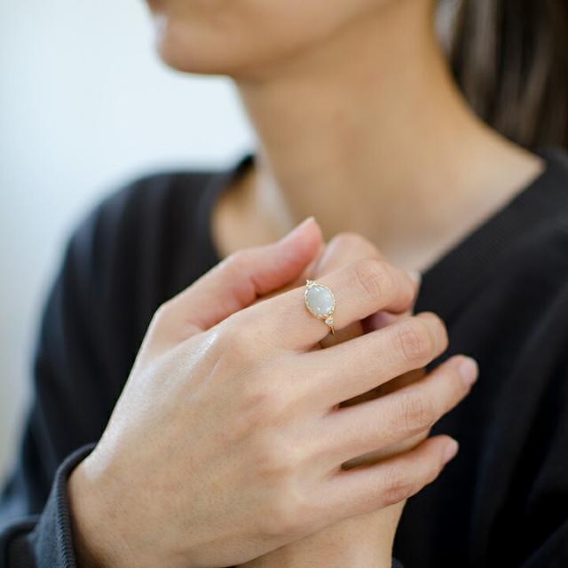 リング 指輪 K10 ゴールド ホワイトオパール ダイヤモンド 10K 10金 GOLD  9月誕生の通販は