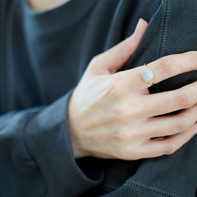 リング 指輪 K10 ゴールド ホワイトオパール ダイヤモンド 10K 10金 GOLD  9月誕生の通販は