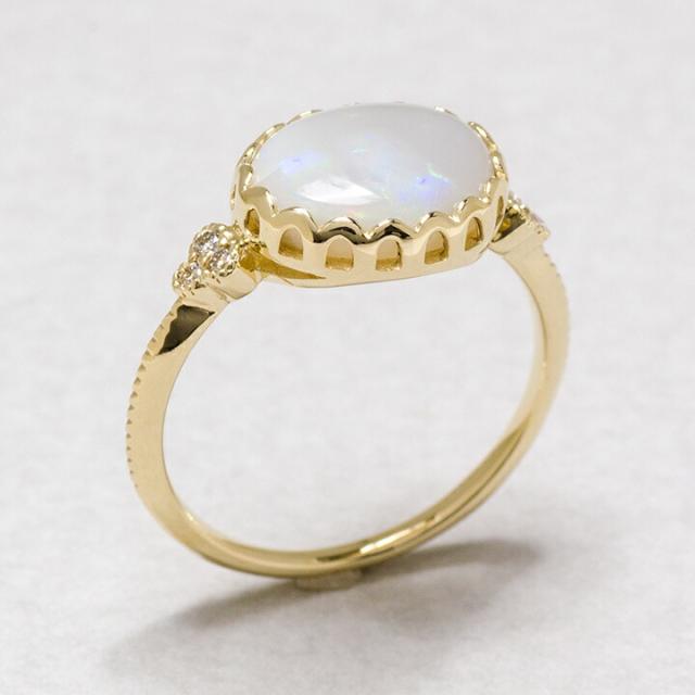 リング 指輪 K10 ゴールド ホワイトオパール ダイヤモンド 10K 10金 GOLD  9月誕生の通販は