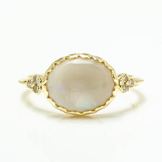 リング 指輪 K10 ゴールド ホワイトオパール ダイヤモンド 10K 10金 GOLD  9月誕生の通販は