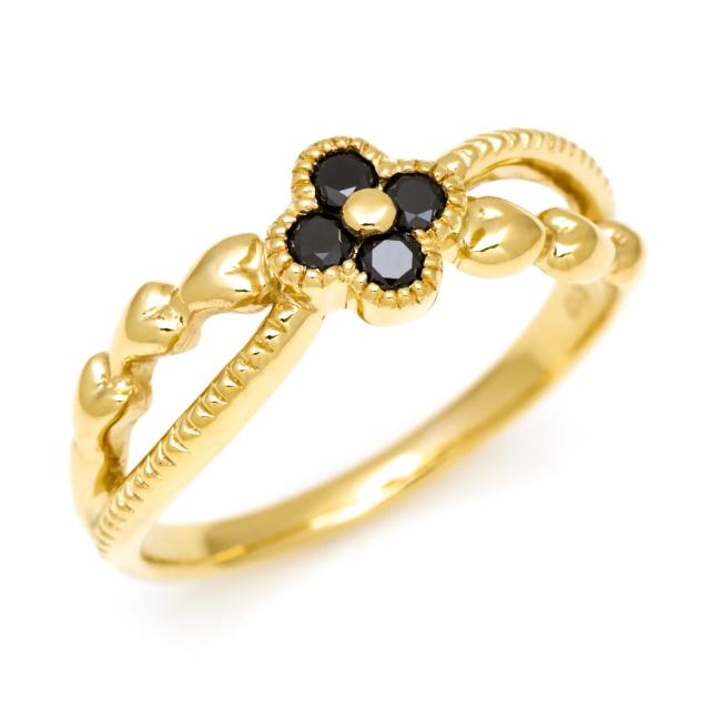 リング 指輪 レディース K10 ゴールド ブラックダイヤモンド フラワーハート 10K 10金 GOLD 4月誕生石の通販は