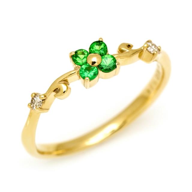 リング 指輪 レディース K10 ゴールド グリーンガーネット ダイヤモンド フラワーモチーフ 10K 10金 GOLD 1月誕生石の通販は 26,400円
