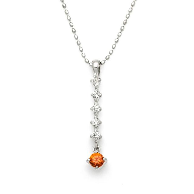 ペンダント レディース K18 ゴールド オレンジサファイア ダイヤモンド カットボールチェーン 18K 18金 GOLD 9月誕生石の通販は
