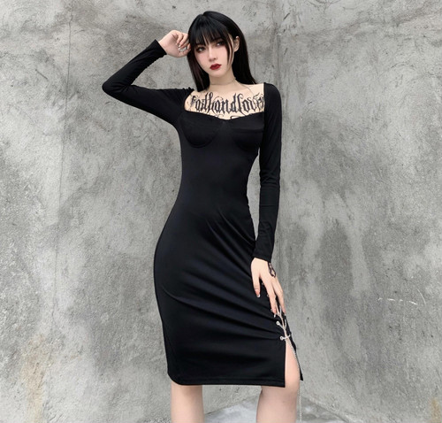 レディース ワンピース 長袖 黒 セクシー ドレス スリット ゴシック モード ブラック きれいめ 個性的 の通販はau Pay マーケット Lady Oliver