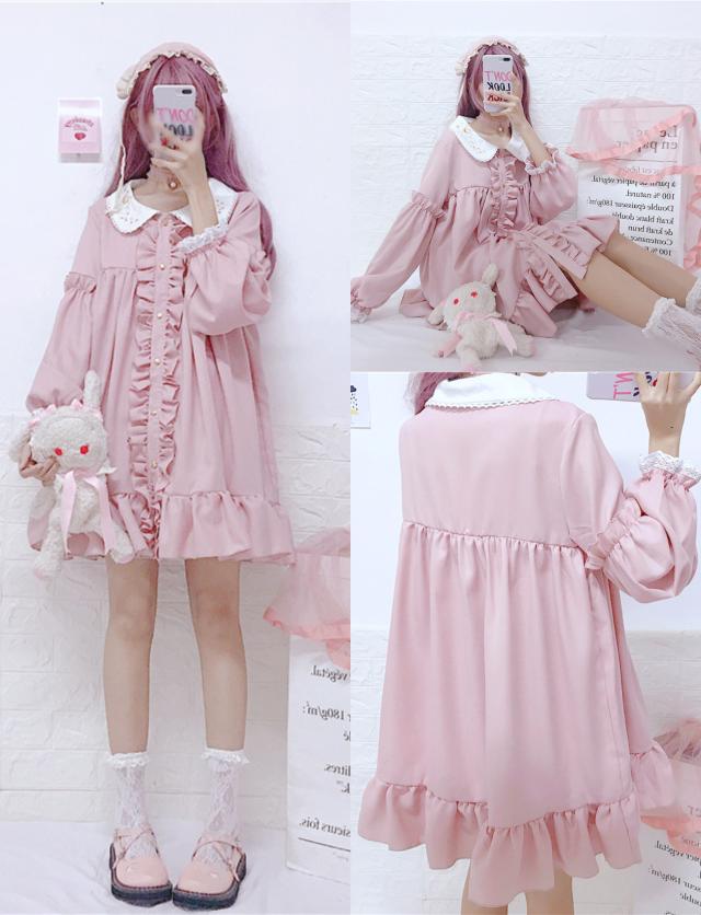 ワンピース レディース 膝丈 長袖 ロリータワンピース Lolita ドレス ピンク 襟付き ガーリー ゆったり ロリィタ の通販はau Pay マーケット Lady Oliver