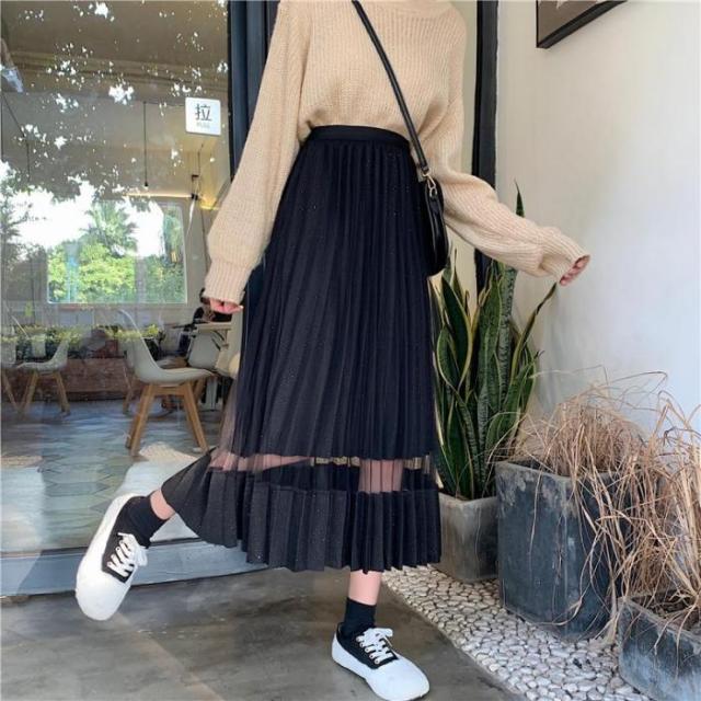 19秋冬 2カラー 軽やかなチュール素材の大人可愛いプリーツスカート プリーツスカート ロング丈 チュールスカート シンプル の通販はau Pay マーケット Crispy