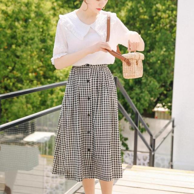 春夏 F ギンガムチェックが大人可愛いロングスカート ロングスカート ギンガムチェック フロントボタン シンプル カジュアの通販はau Pay マーケット Crispy