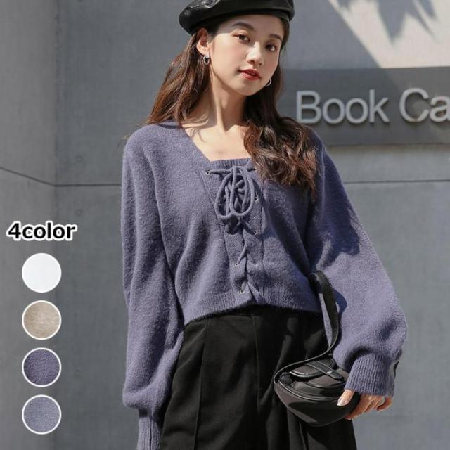 秋冬 4カラー F 重くなりがちな秋冬のコーディネートにさりげない抜け感をプラスしてくれるレースアップニットセーター ニの通販はau Pay マーケット Crispy