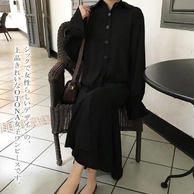 大きいサイズ レディース シャツワンピース ブラウスワンピ ロング丈 黒 L Ll 3l 4l 5l ブラック 19年 秋 新入荷 ネコポス可 T1310 の通販はau Pay マーケット エルカラファッション
