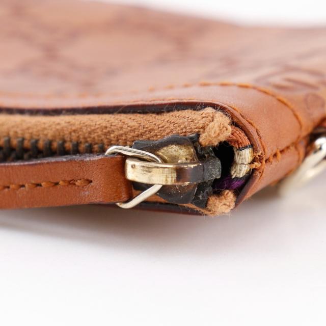 GUCCI グッチ GG 146570 シマレザー 茶 ポーチ ユニセックス 【中古】