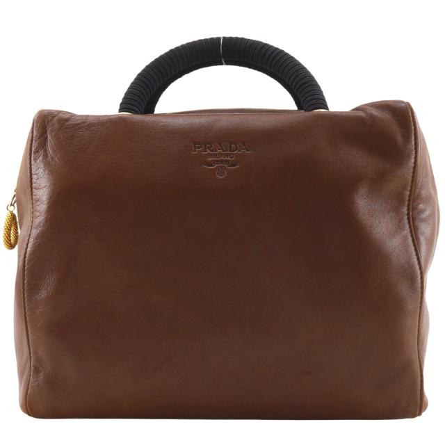 PRADA プラダ ロゴ レザー 茶 ハンドバッグ レディース 【中古】