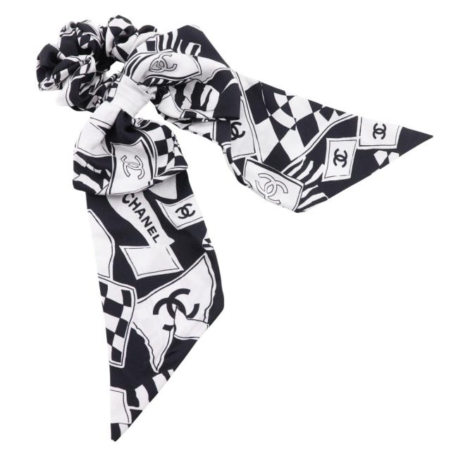 CHANEL シャネル リボンシュシュ ココマーク シルク 黒/白 その他アクセサリー
