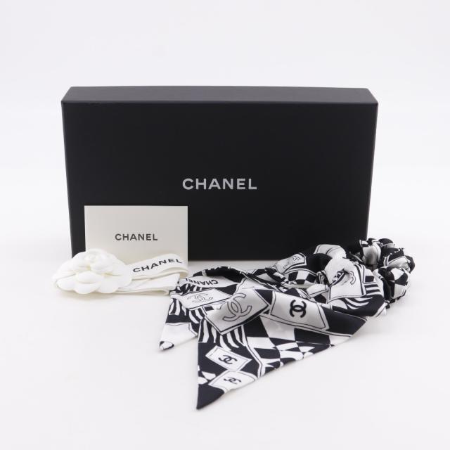 CHANEL シャネル リボンシュシュ ココマーク シルク 黒/白 その他アクセサリー_7