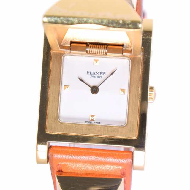 HERMES エルメス メドール 金メッキ オレンジ クオーツ 白文字盤 腕時計 レディースの通販は