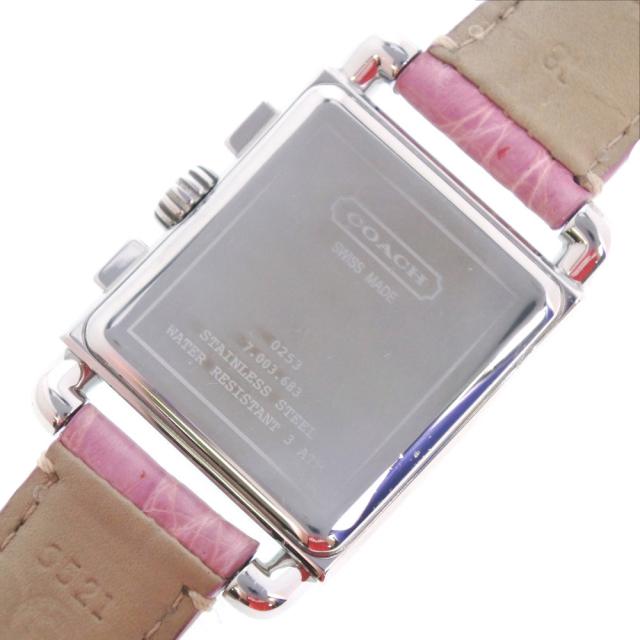 COACH コーチ クロノグラフ 0253 SS シルバー クオーツ クロノグラフ ピンク文字盤 腕時計_5