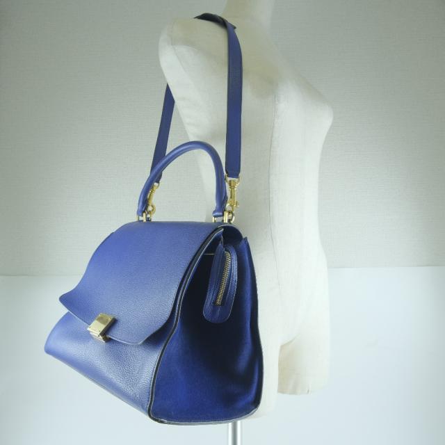 CELINE セリーヌ トラペーズ 2WAYショルダー カーフ 青 ハンドバッグ 