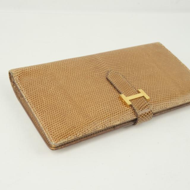 HERMES エルメス ベアン リザード 茶 長財布 ユニセックス 【中古】 HERMES エルメス ベアン リザード 茶 長財布 ユニセックス 【中古】の