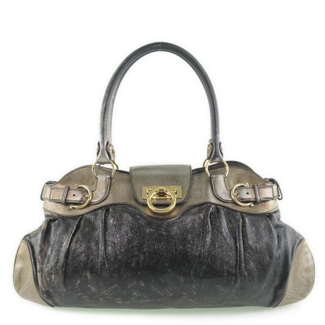 Salvatore Ferragamo サルヴァトーレフェラガモ ガンチーニ レザー ゴールド トートバッグ