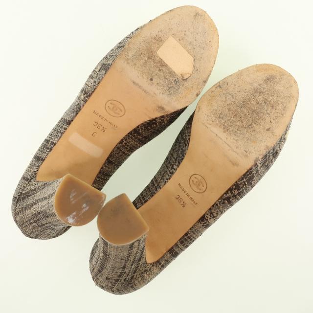 CHANEL シャネル ハイヒール パテントレザー ゴールド/茶 パンプス レディース 【中古】_7