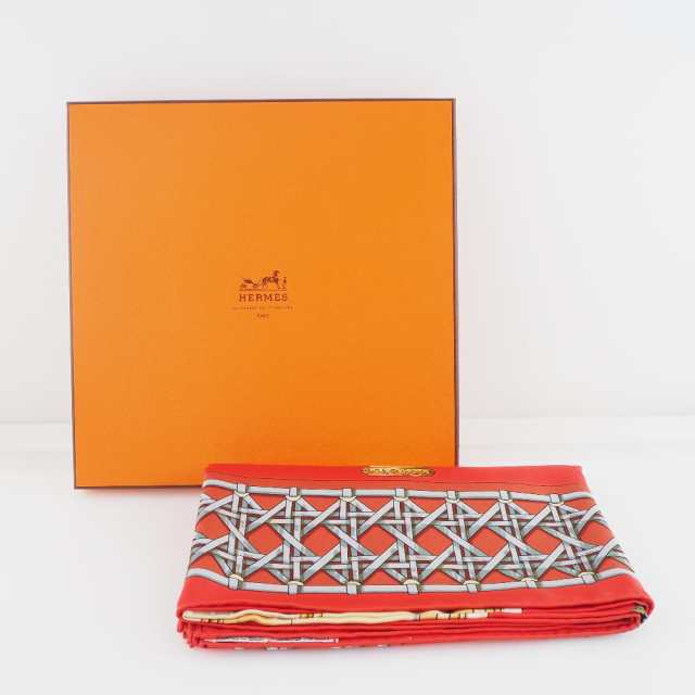 HERMES エルメス カレ90 FEUX DE ROUTE 馬車のランタン シルク 赤 スカーフ レディース 【中古】