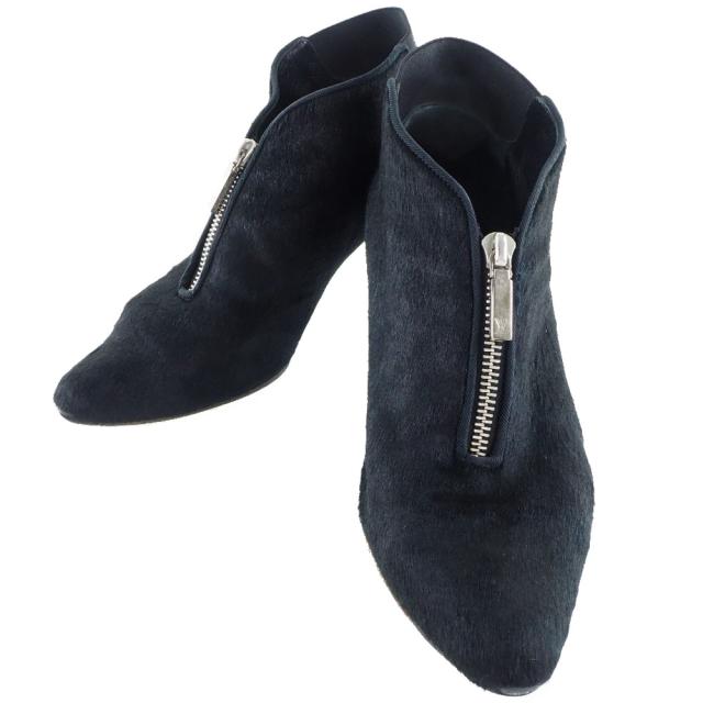 LOUIS VUITTON ルイ・ヴィトン フロントジップ EL0503 ハラコ 黒 ブーティ レディース