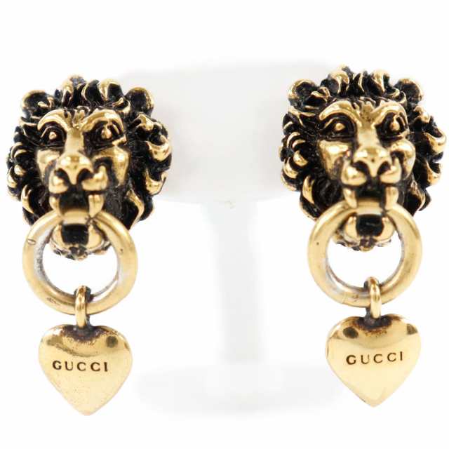 GUCCI グッチ ライオンヘッド＆ハート 645627I4600 金メッキ ピアス