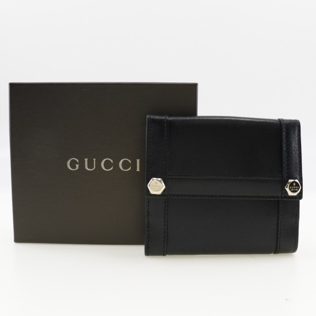 GUCCI グッチ ロゴボルト 154117 カーフ 黒 二つ折り財布 レディース