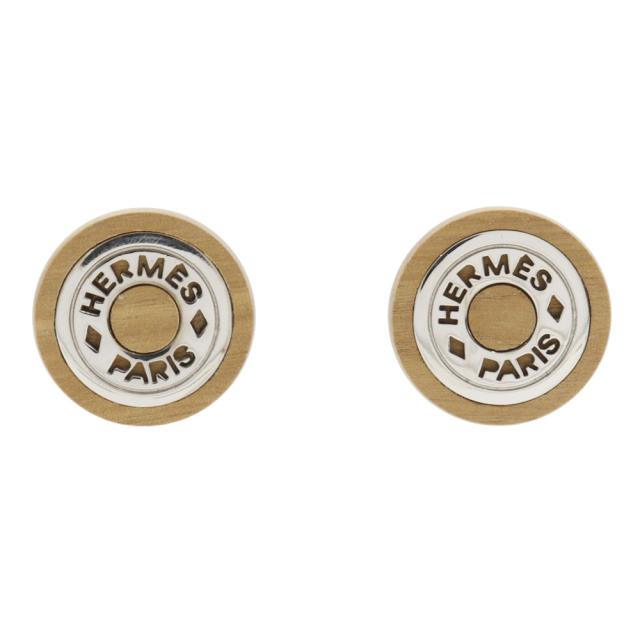 HERMES エルメス セリエ ウッド 茶/シルバー イヤリング 20.3g レディース 【中古】