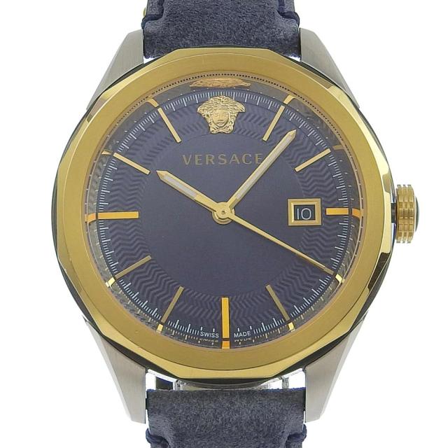 VERSACE ヴェルサーチ VERA WR5 SS ゴールド クオーツ アナログ表示 ネイビー文字盤 腕時計