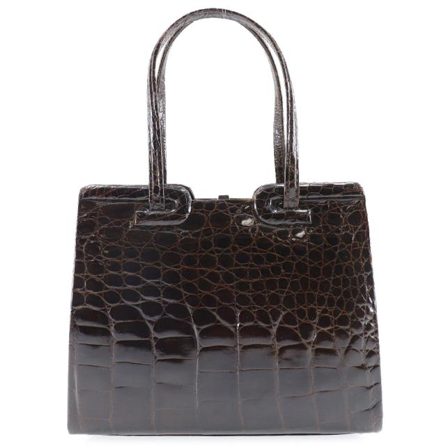 クロコダイル 茶 ハンドバッグ レディース 【中古】 ランクB+