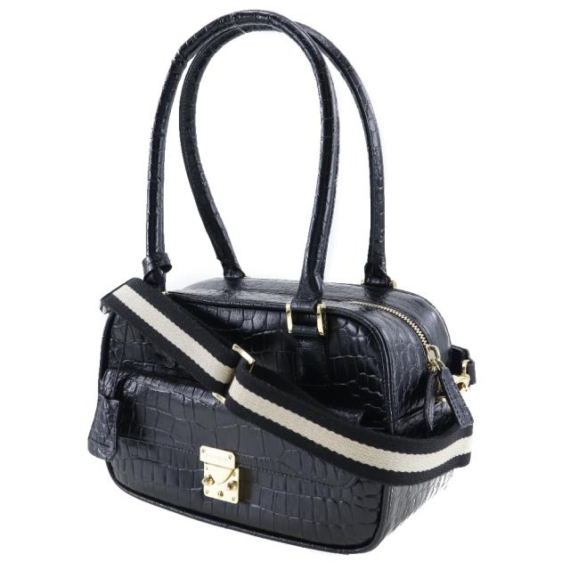 LEATHER JEWELS レザージュエルズ クロコダイル 黒 ハンドバッグ レディース 【中古】_1