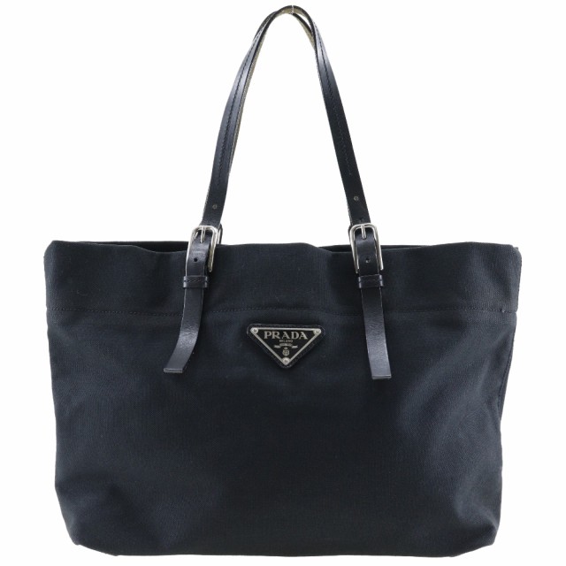 PRADA プラダ ロゴプレート キャンバス 黒 トートバッグ レディース 【中古】 ランクB+の通販は