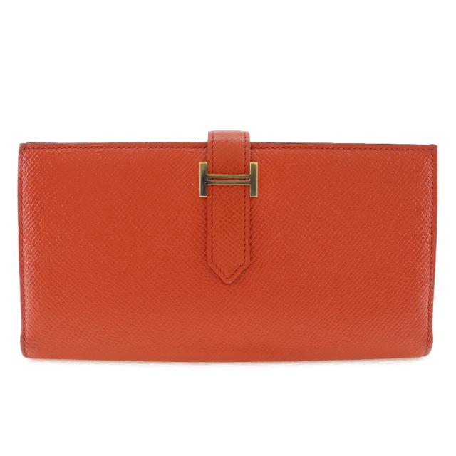 HERMES エルメス ベアンスフレ ヴォーエプソン オレンジ 長財布 レディース 【中古】
