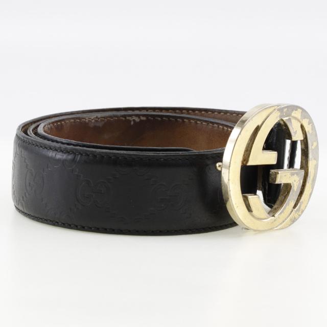GUCCI グッチ インターロッキング GG 114876 シマレザー 黒 ベルト